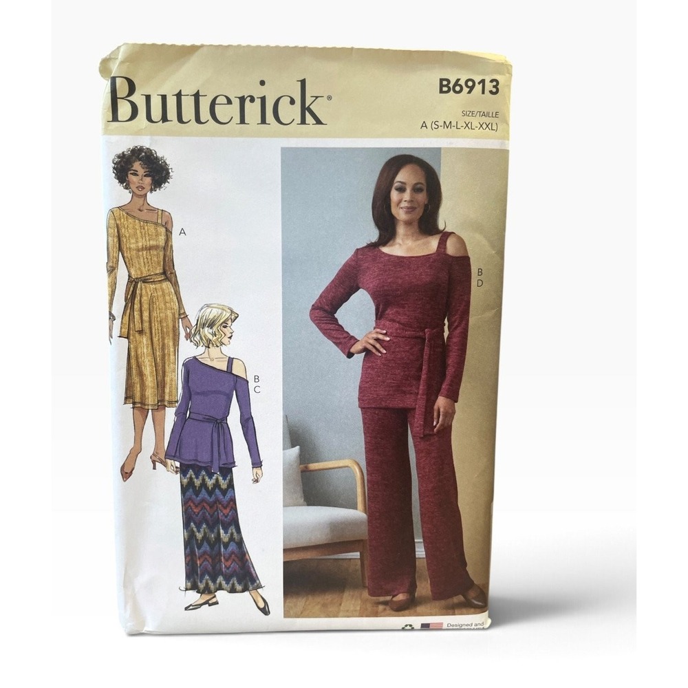 Butterick B6913 Misses' Knit Dress Top Skirt Pants S-XXL Cold Shoulder Modern